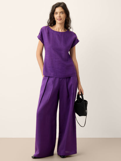 100% Linen Wide Leg Pleated Waist Pants – Louisa