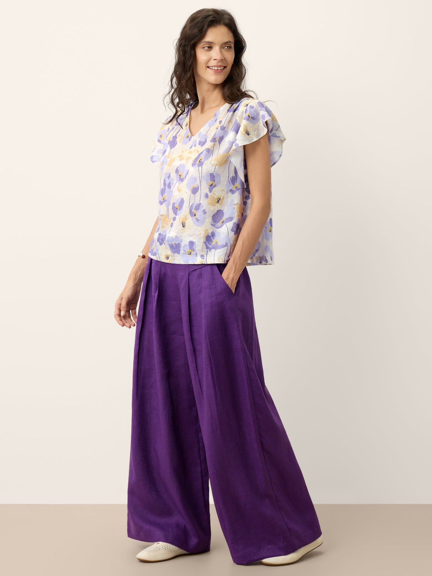 100% Linen Wide Leg Pleated Waist Pants – Louisa