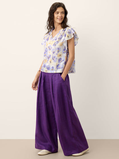 100% Linen Wide Leg Pleated Waist Pants – Louisa