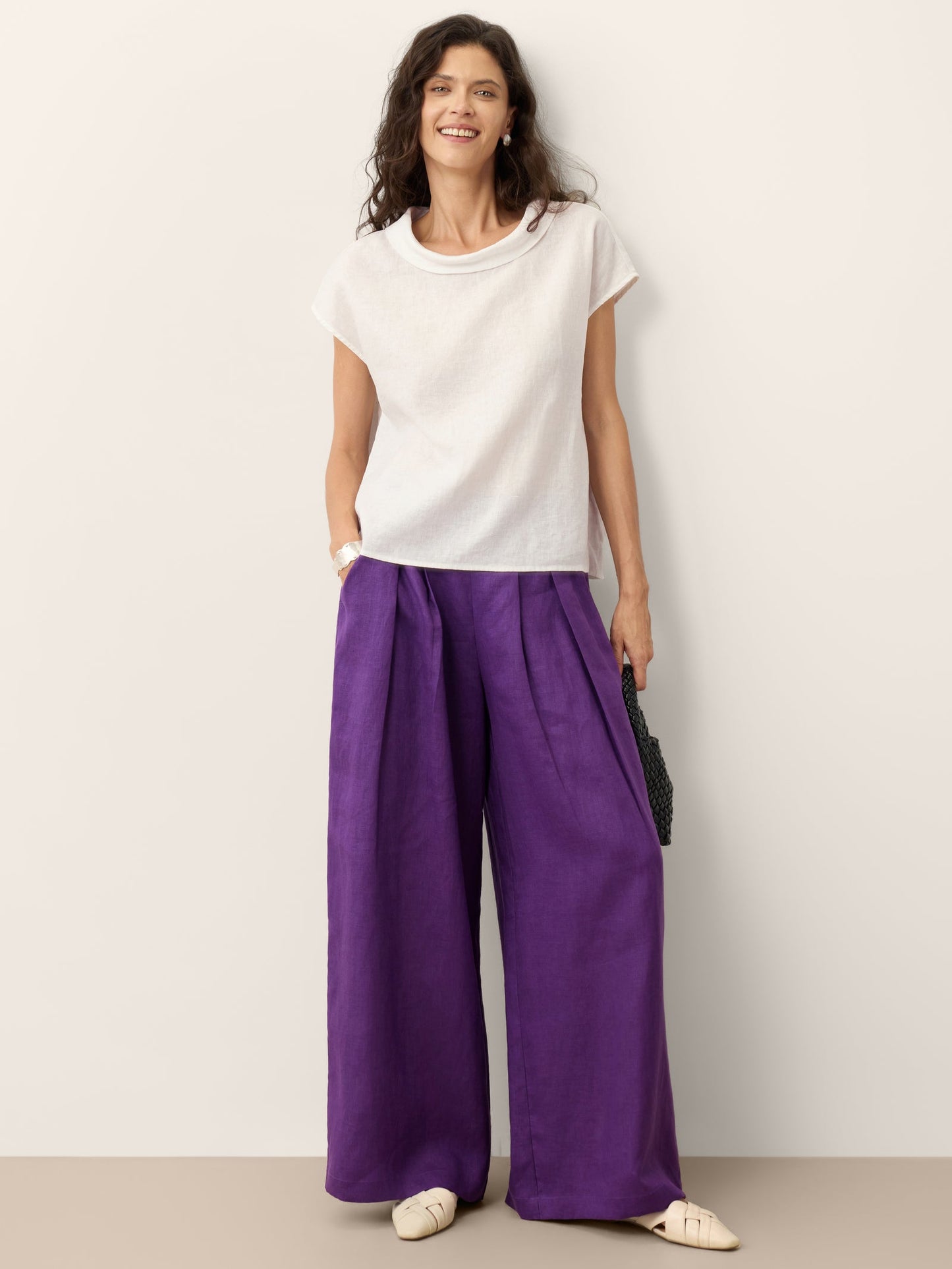 100% Linen Wide Leg Pleated Waist Pants – Louisa