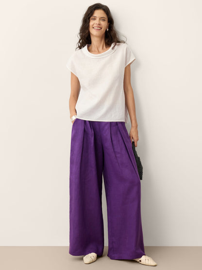 100% Linen Wide Leg Pleated Waist Pants – Louisa