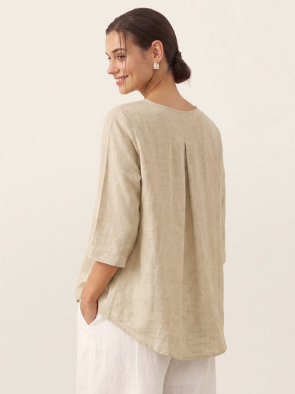 100% Linen Asymmetrical Hem Round Neck Top – Brianna