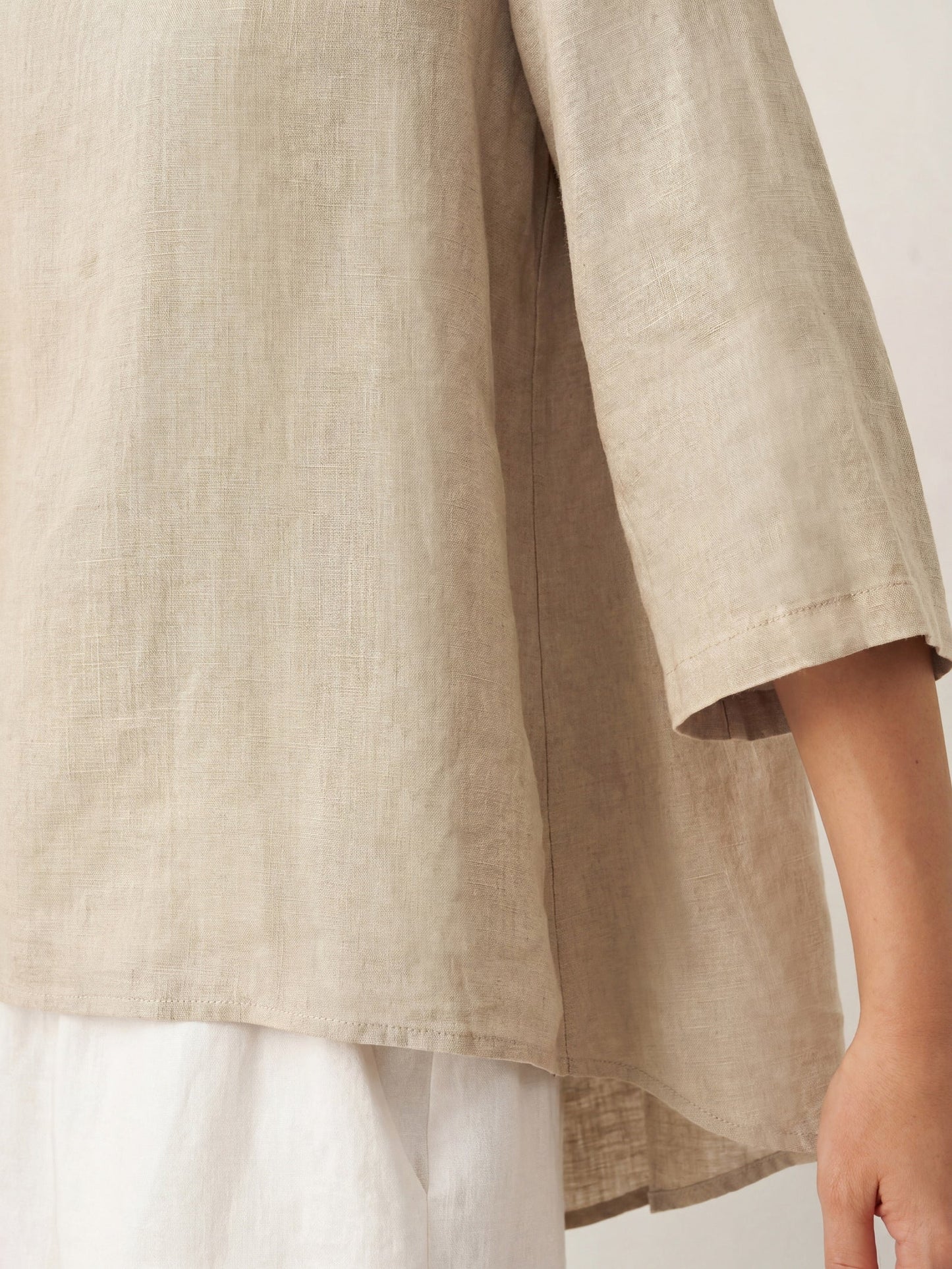 100% Linen Asymmetrical Hem Round Neck Top – Brianna