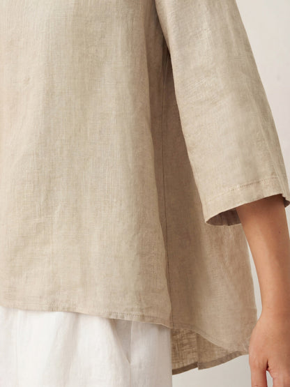 100% Linen Asymmetrical Hem Round Neck Top – Brianna