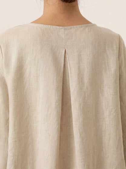 100% Linen Asymmetrical Hem Round Neck Top – Brianna