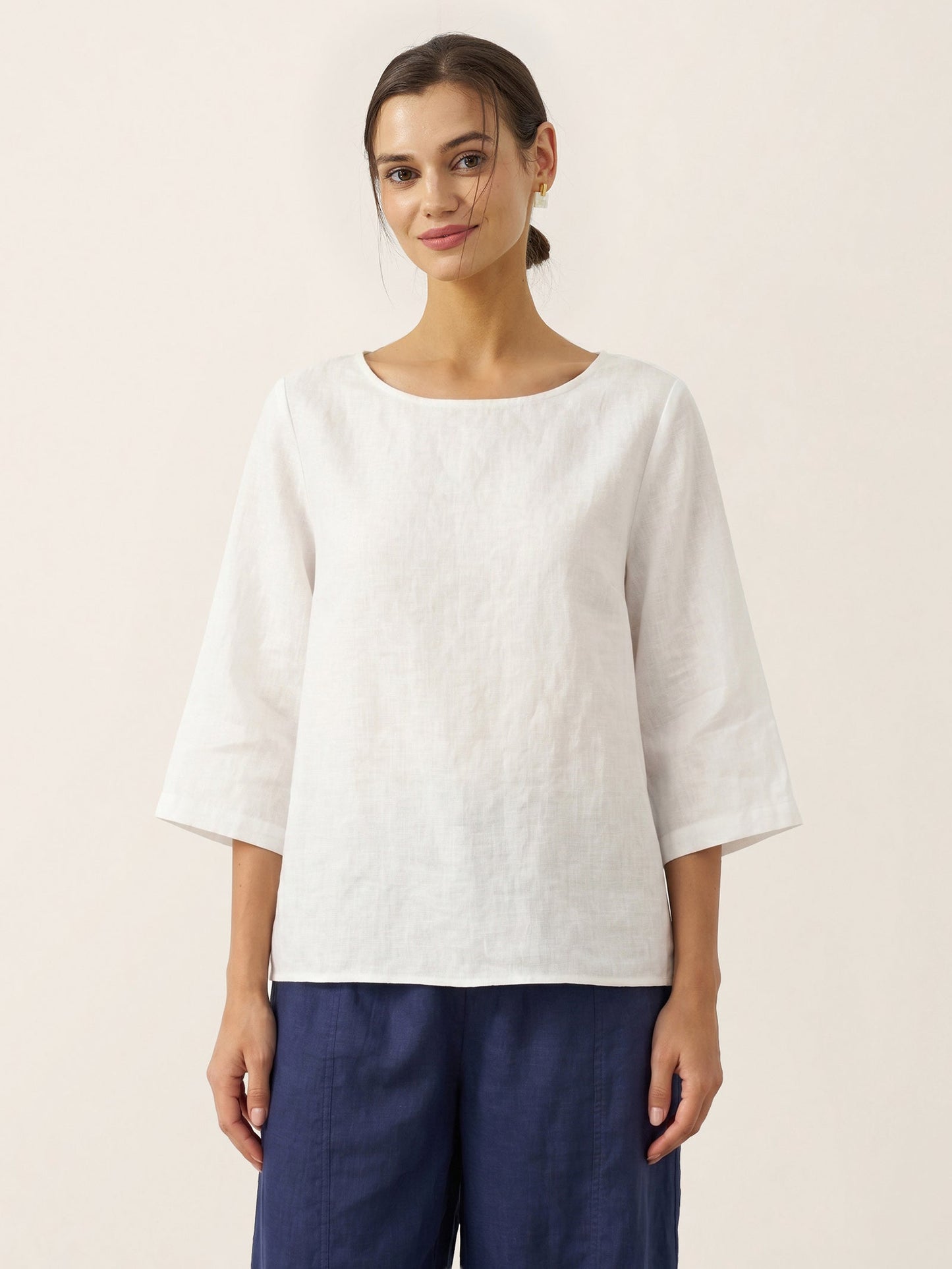 100% Linen Asymmetrical Hem Round Neck Top – Brianna