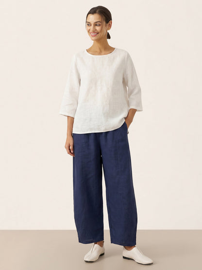 100% Linen Asymmetrical Hem Round Neck Top – Brianna