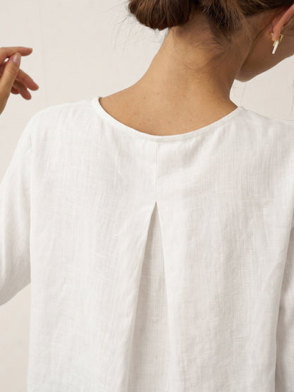 100% Linen Asymmetrical Hem Round Neck Top – Brianna