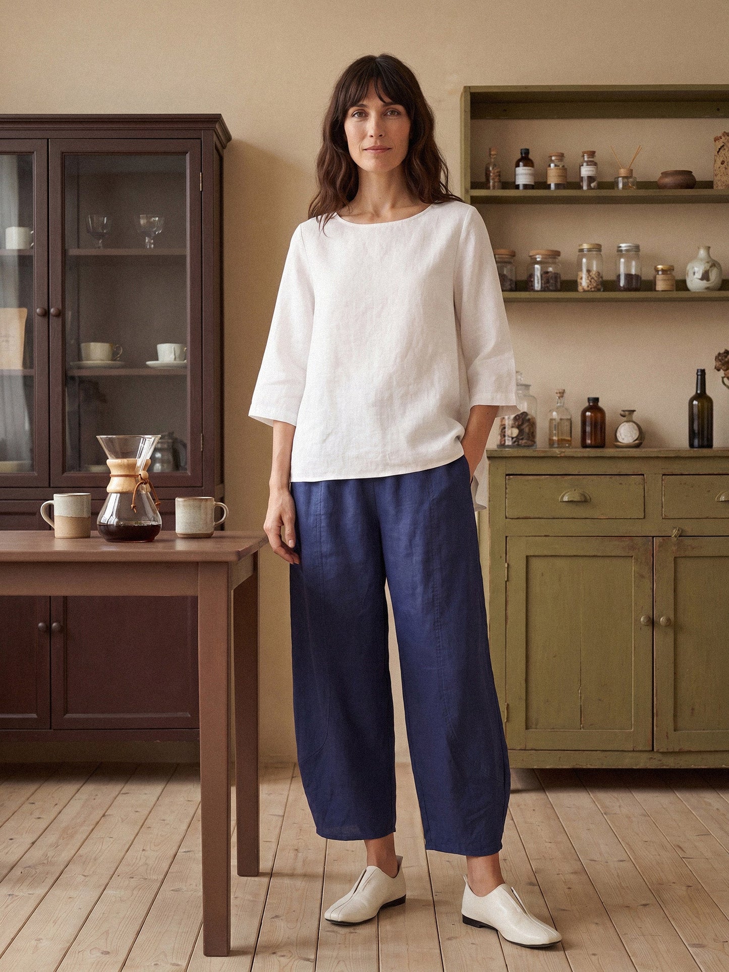 100% Linen Asymmetrical Hem Round Neck Top – Brianna