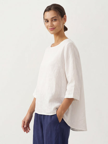 100% Linen Asymmetrical Hem Round Neck Top – Brianna