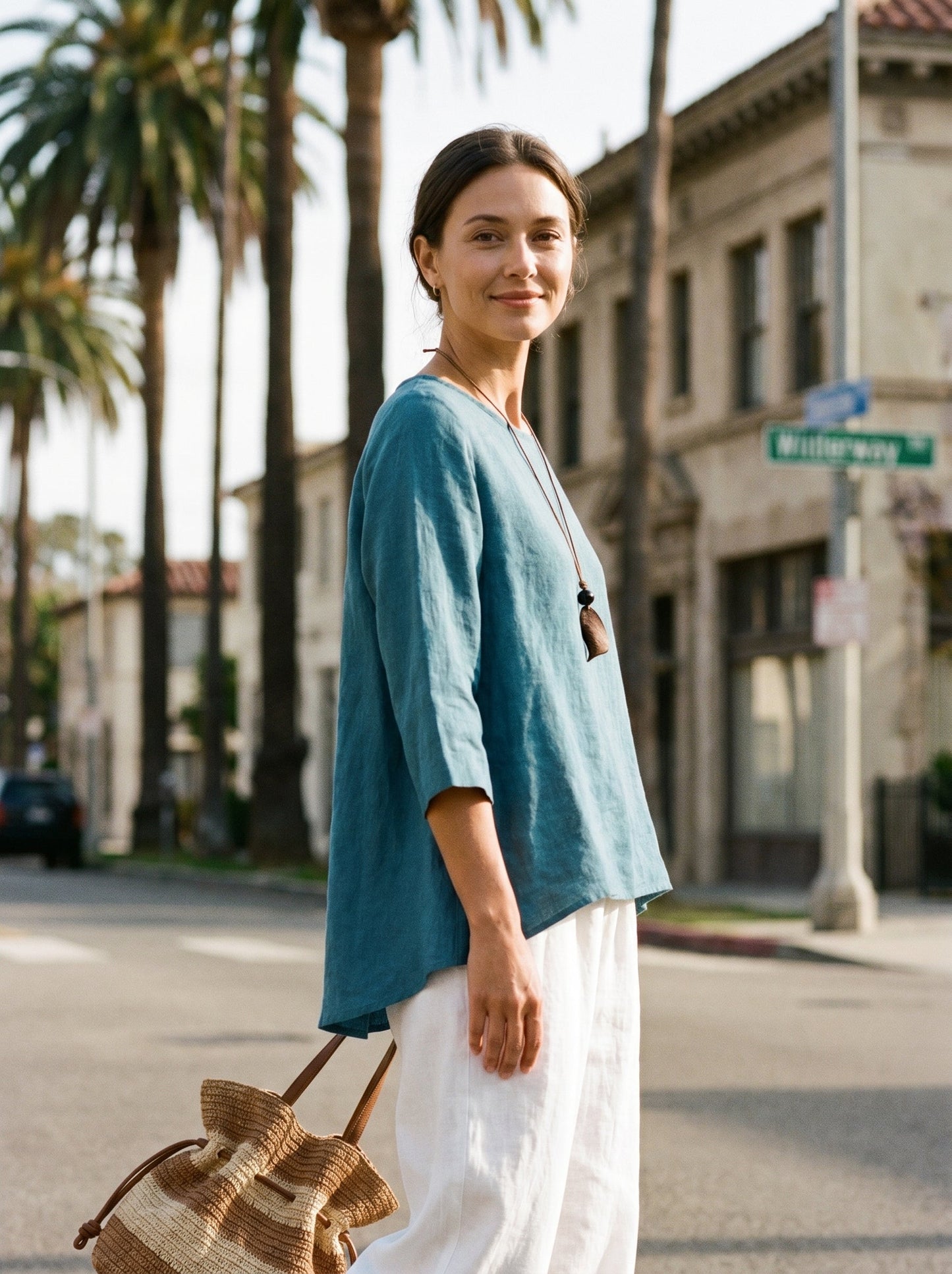 100% Linen Asymmetrical Hem Round Neck Top – Brianna