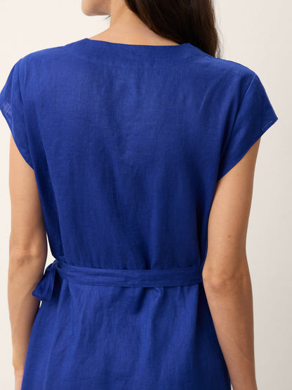 100% Linen Wrap Tie Waist A-Line Midi Dress – Kerstin