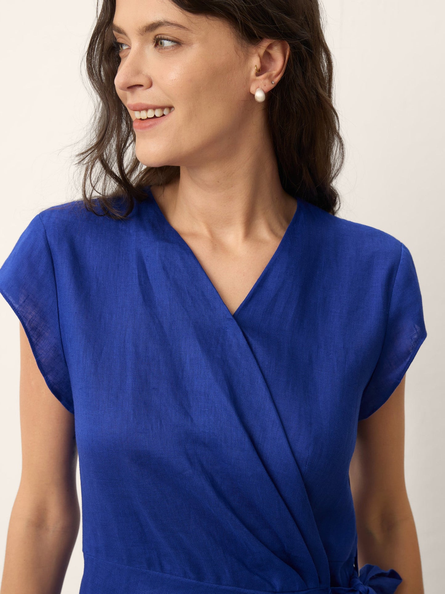 100% Linen Wrap Tie Waist A-Line Midi Dress – Kerstin