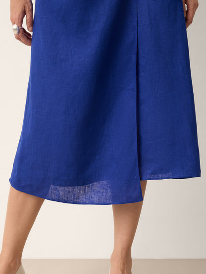 100% Linen Wrap Tie Waist A-Line Midi Dress – Kerstin