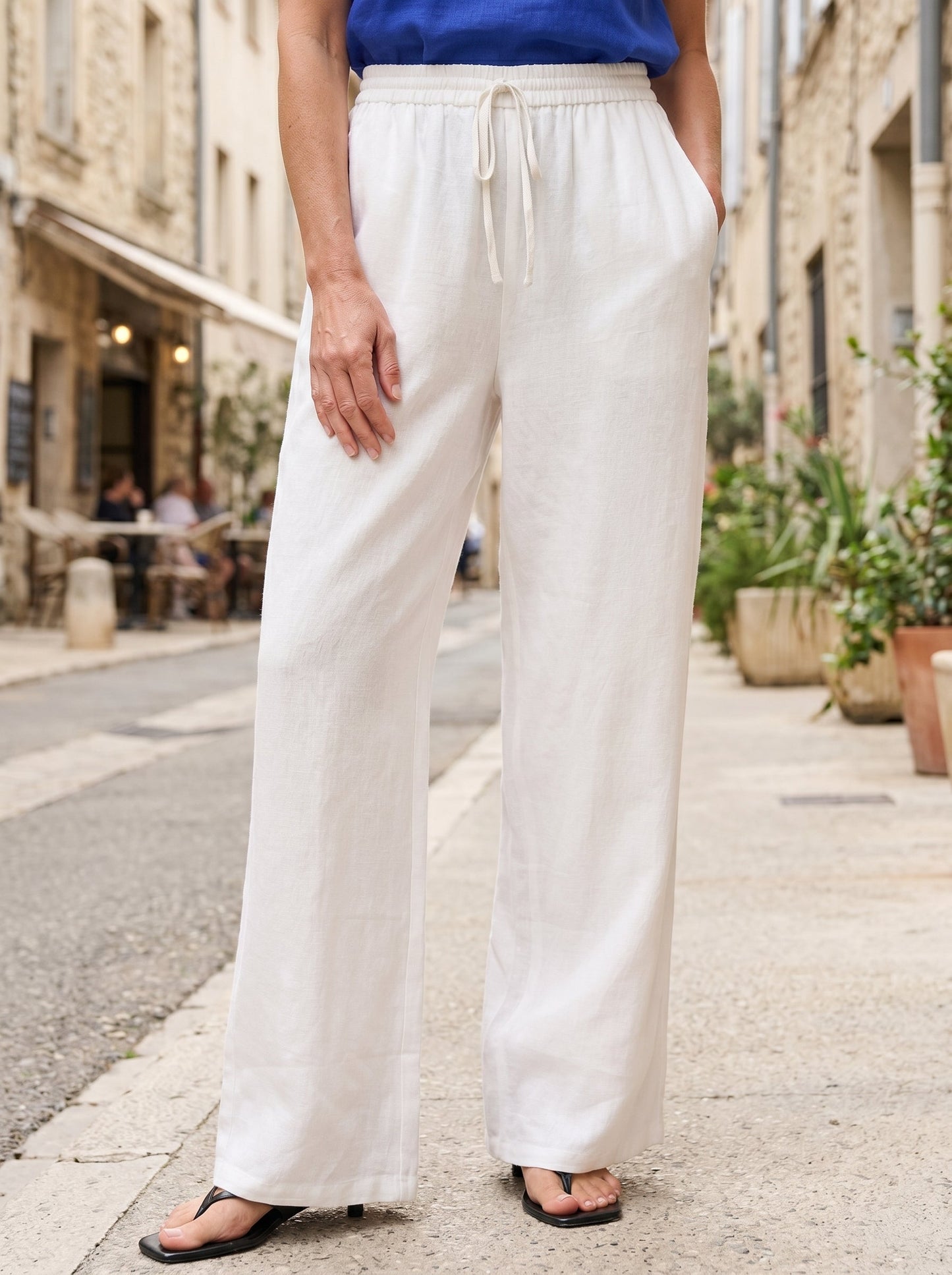 100% Linen Straight Leg Drawstring Pants – Lyon