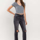 High Rise Stretch Distressed Crop Slim Straight