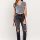 High Rise Stretch Distressed Crop Slim Straight