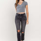 High Rise Stretch Distressed Crop Slim Straight