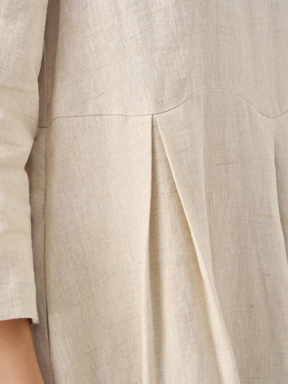 100% Linen Bateau Neck Pleated Midi Dress – Abigail