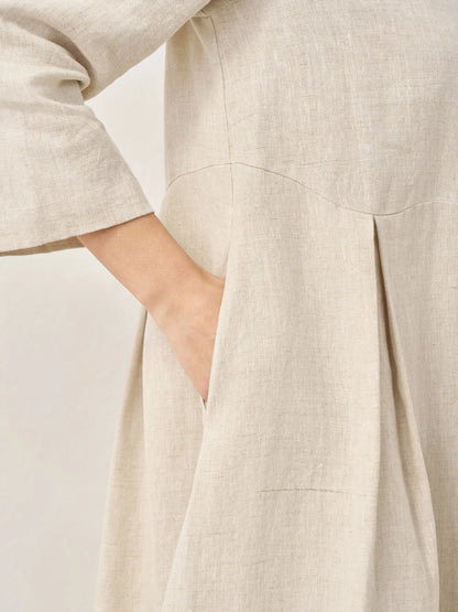 100% Linen Bateau Neck Pleated Midi Dress – Abigail
