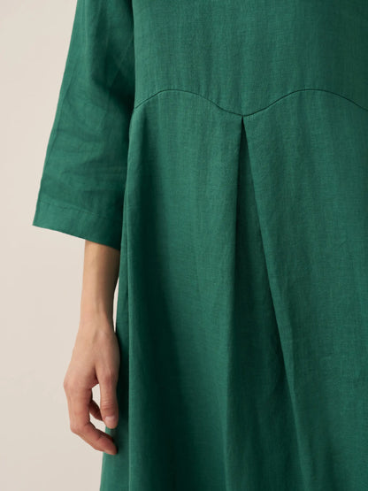 100% Linen Bateau Neck Pleated Midi Dress – Abigail