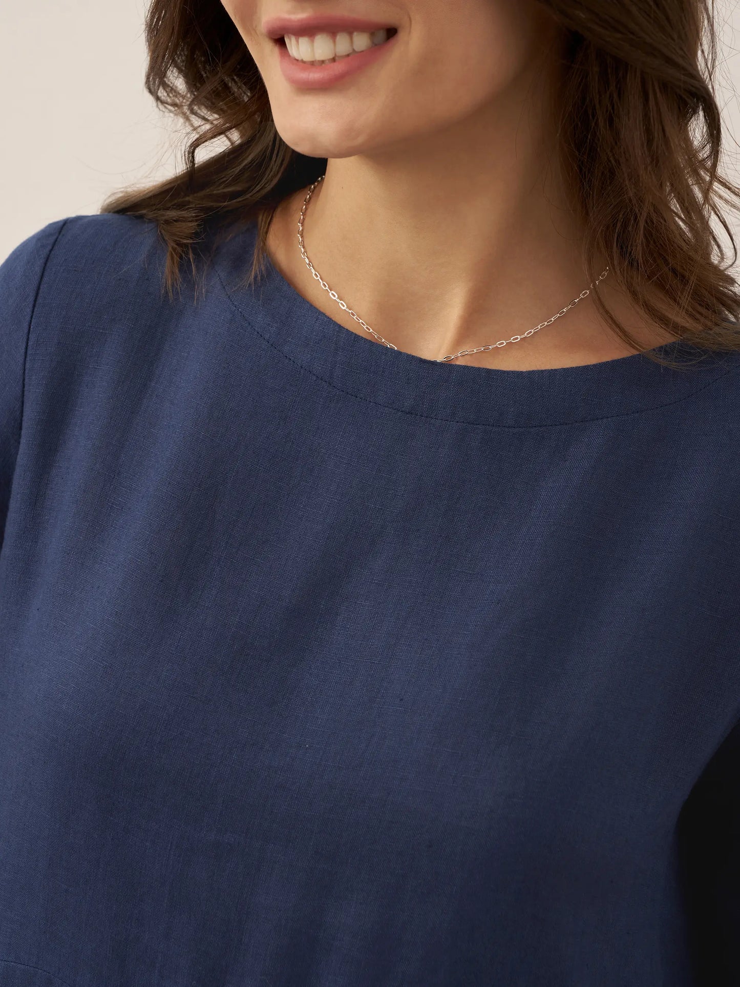 100% Linen Bateau Neck Pleated Midi Dress – Abigail