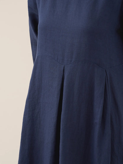 100% Linen Bateau Neck Pleated Midi Dress – Abigail
