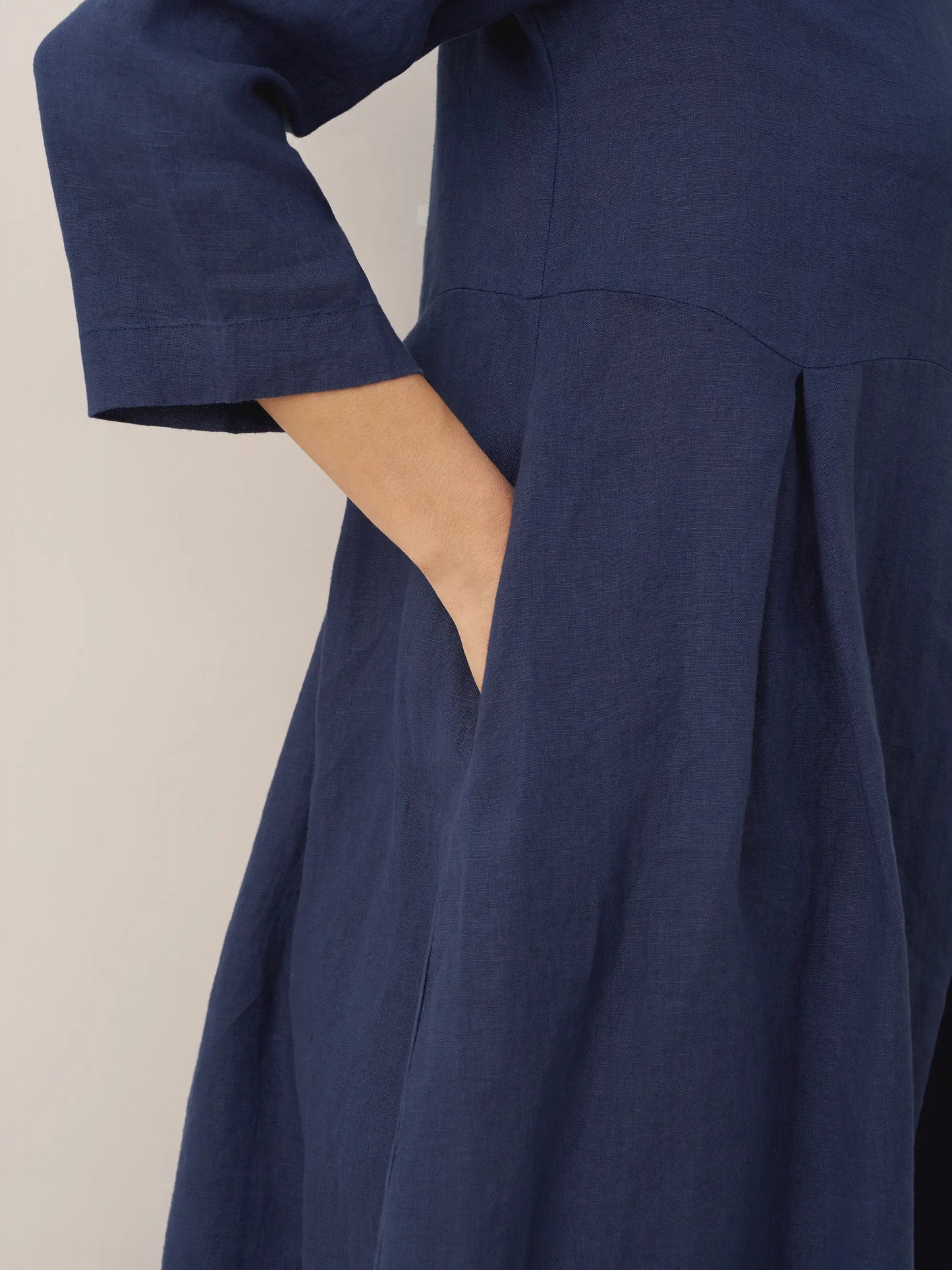 100% Linen Bateau Neck Pleated Midi Dress – Abigail