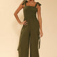 Smocked wide leg cargo jumpsuit