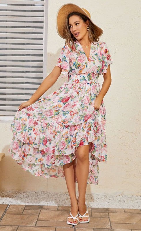 Tiered floral midi dress