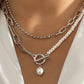 Chain with Pearl Double Layer Toggle Necklace