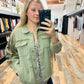 31431J - Washed Trim Detail Snap Up Twill Distressed Jacket