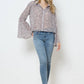 22079T - Chiffon Clip Dot Jacquard Button Bell Sleeve Blouse