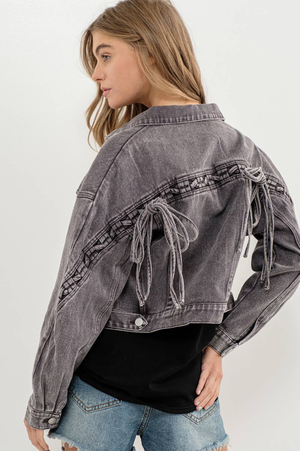 22393J - Braided Back Twill Denim Jacket