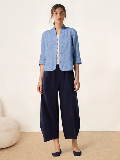 100% Linen Mandarin Collar Button Jacket – Amelia