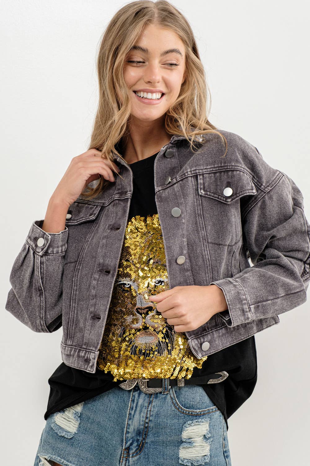 22393J - Braided Back Twill Denim Jacket