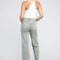 Acid Wash Frayed Cutoff Hem Straight Wide Pants