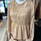 High Neck Smocked Blouse - Beige