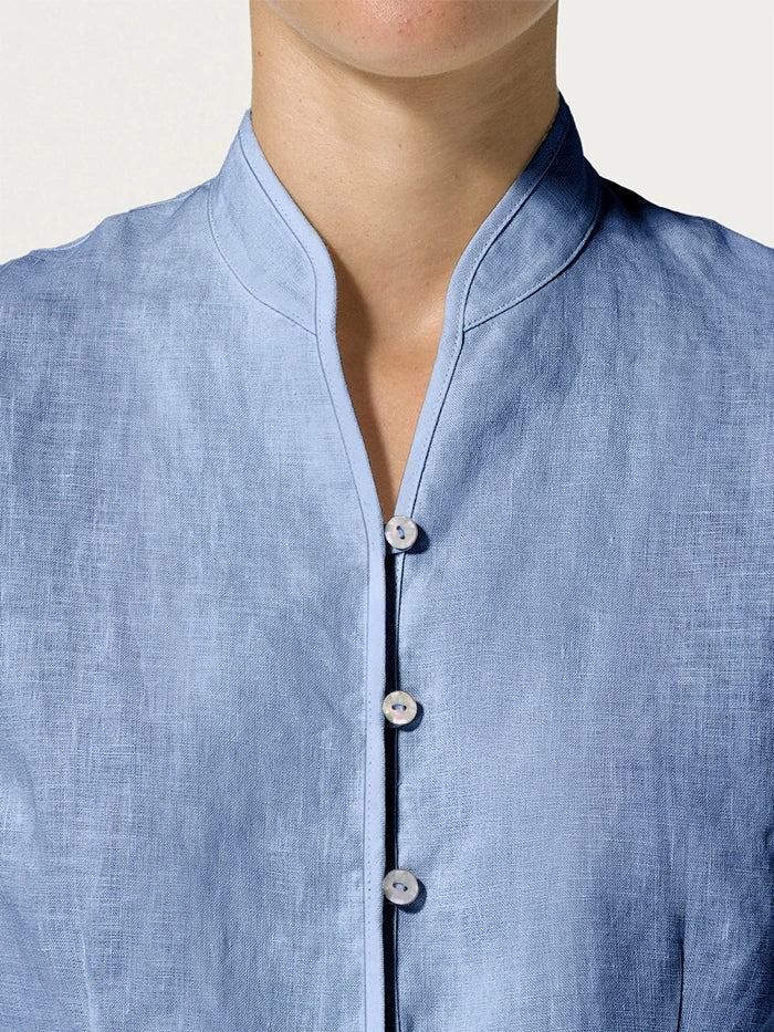 100% Linen Mandarin Collar Button Jacket – Amelia