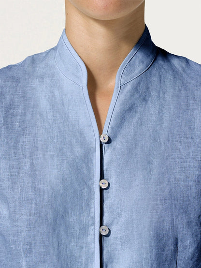 100% Linen Mandarin Collar Button Jacket – Amelia
