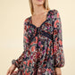 VD33957-Lacetrim Detail Printed Holiday Mini Dress