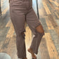 Mauve High Rise Knee Distressed Straight Pant