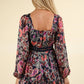 VD33957-Lacetrim Detail Printed Holiday Mini Dress