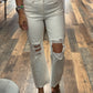 Cream High Rise Distressed Straight Pant