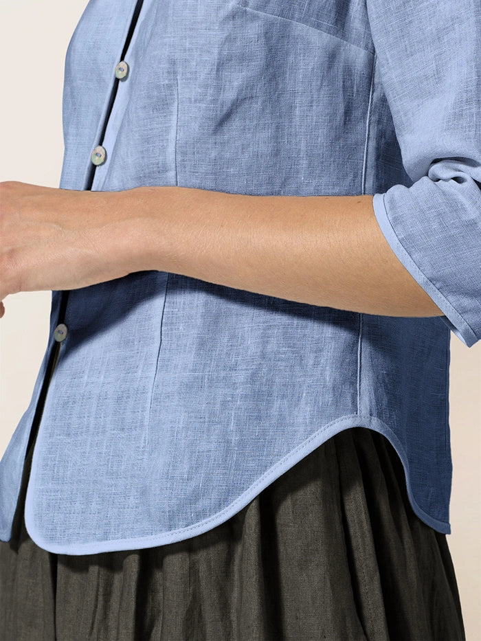 100% Linen Mandarin Collar Button Jacket – Amelia