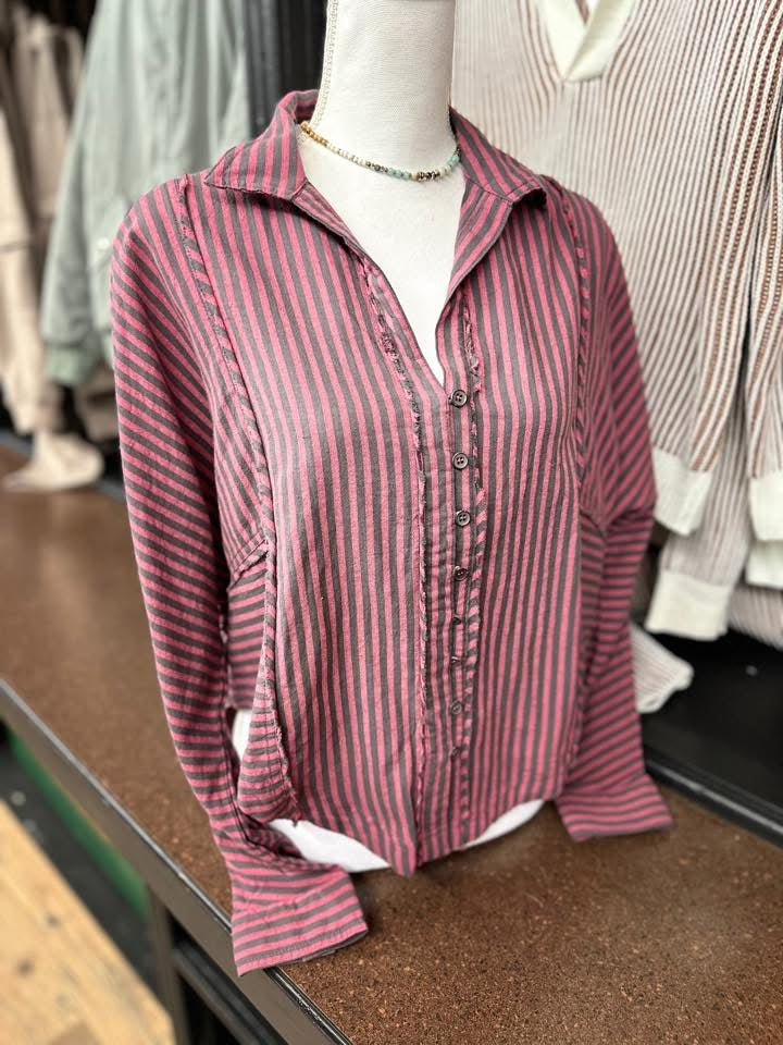 Berry Stripped Button Down