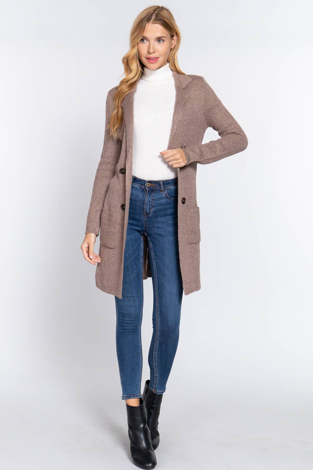 Long Sleeve Notched Collar Sweater Jacket