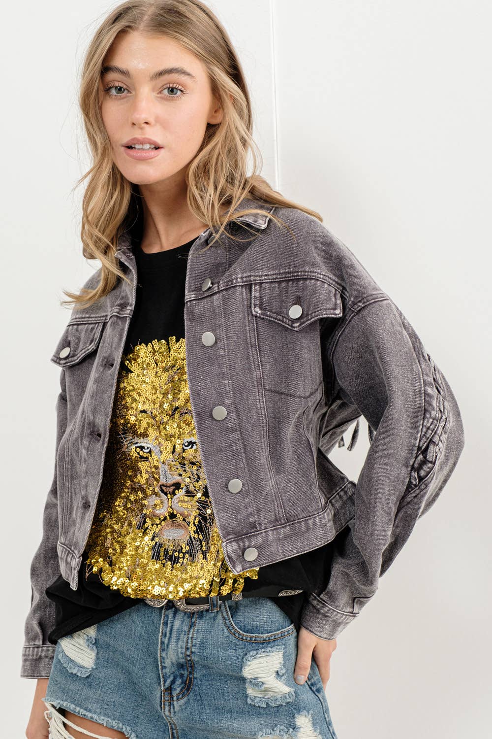 22393J - Braided Back Twill Denim Jacket