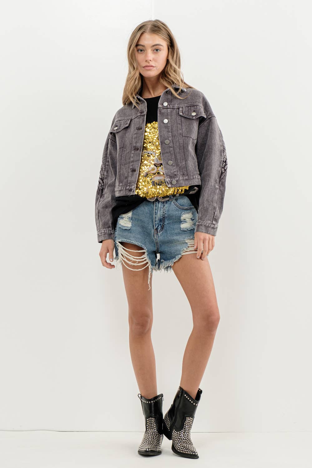 22393J - Braided Back Twill Denim Jacket