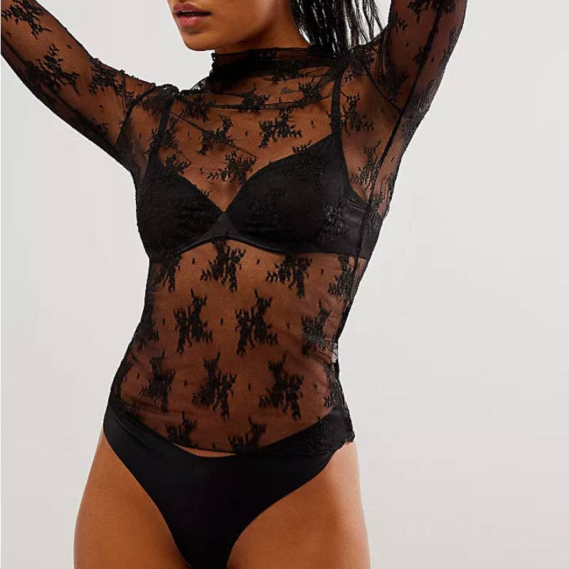 Lux Layering Floral Lace See Through Mesh Top Blouse SKT151